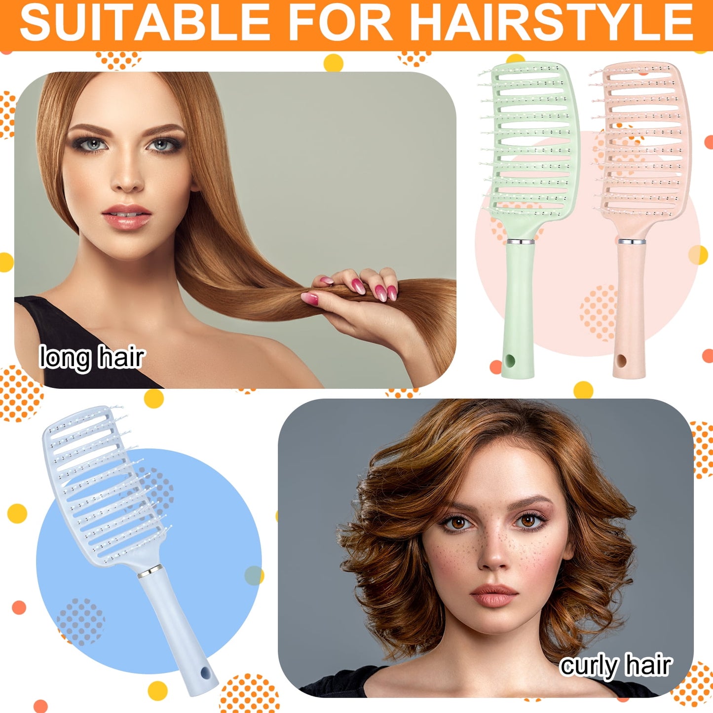 3 Pcs Detangling Brush with 100 Hair Ties, Curved Vented Styling Hair Brush with Seamless Spring Ties, Women Fast Blo... - Image 6