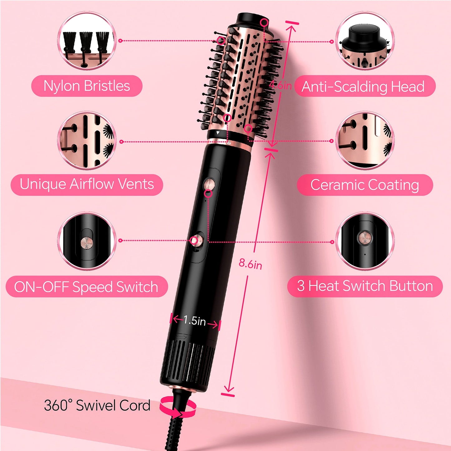 Hair Dryer Brush, Hot Air Brush with Brushless Motor, Blowout Dryer Brush 1300W,Hair Curling Iron - Image 5