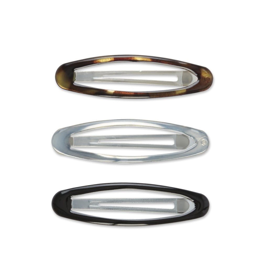 No-Slip Grip Oval Snap Hair Clips, Multicolor, 3 Count - Image 2