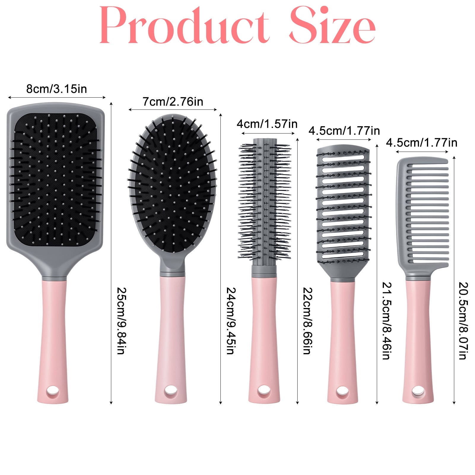 5 Pcs Paddle Hair Brush Set for Women with Detangling, Anti-Static Massage, and Oval Combs, Perfect for Wet or Dry Ha... - Image 5