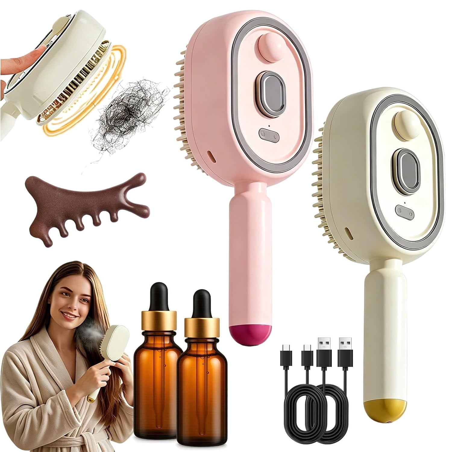 2026 Upgraded Electric Steam Brush, Rechargeable Hair Brush with Water Spray, Wet Electric Hairbrush, Red Light Air C...