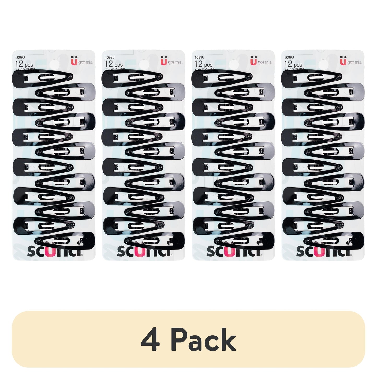 (4 pack) Open Center Metal Snap Clip Hair Barrettes, Black, 12 Count
