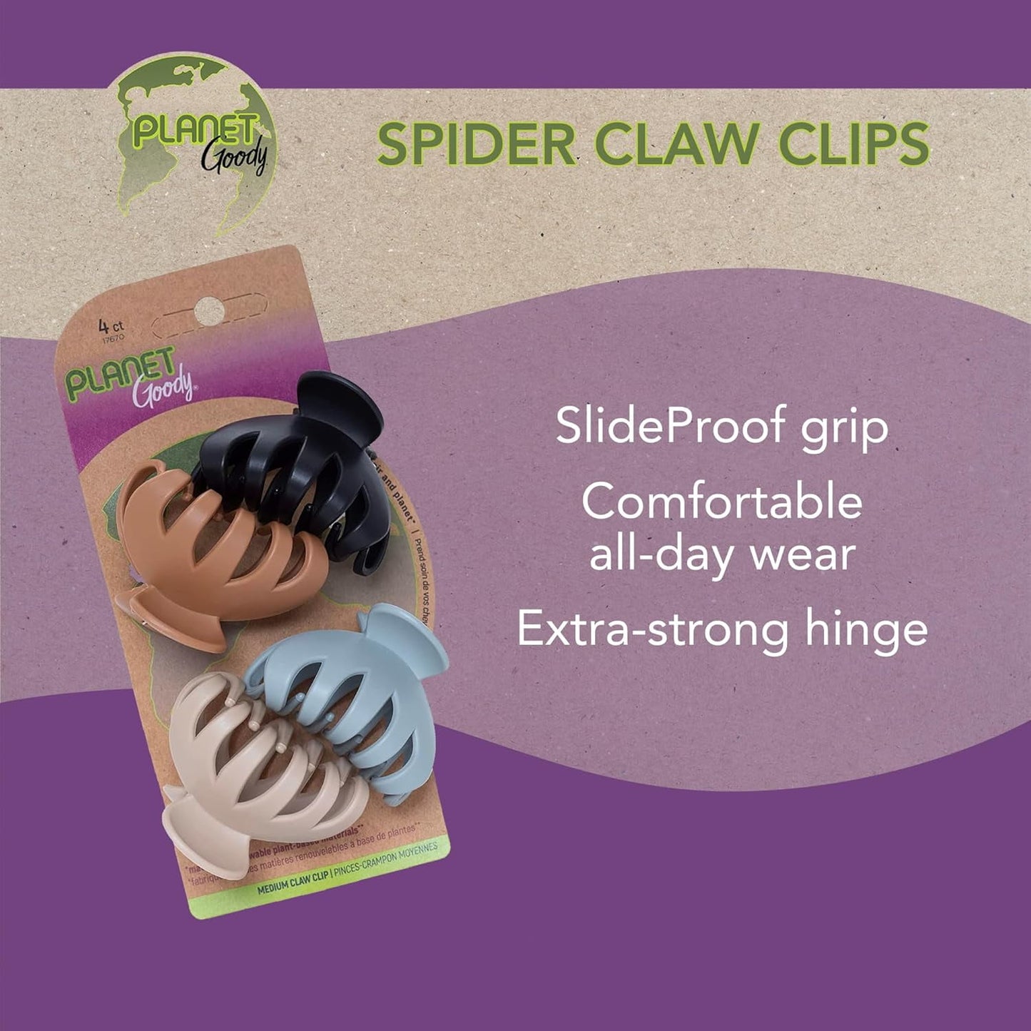 Spider Claw Hair Clips, Secure Grip Claws, All Hair Types, 4 Ct - Image 2