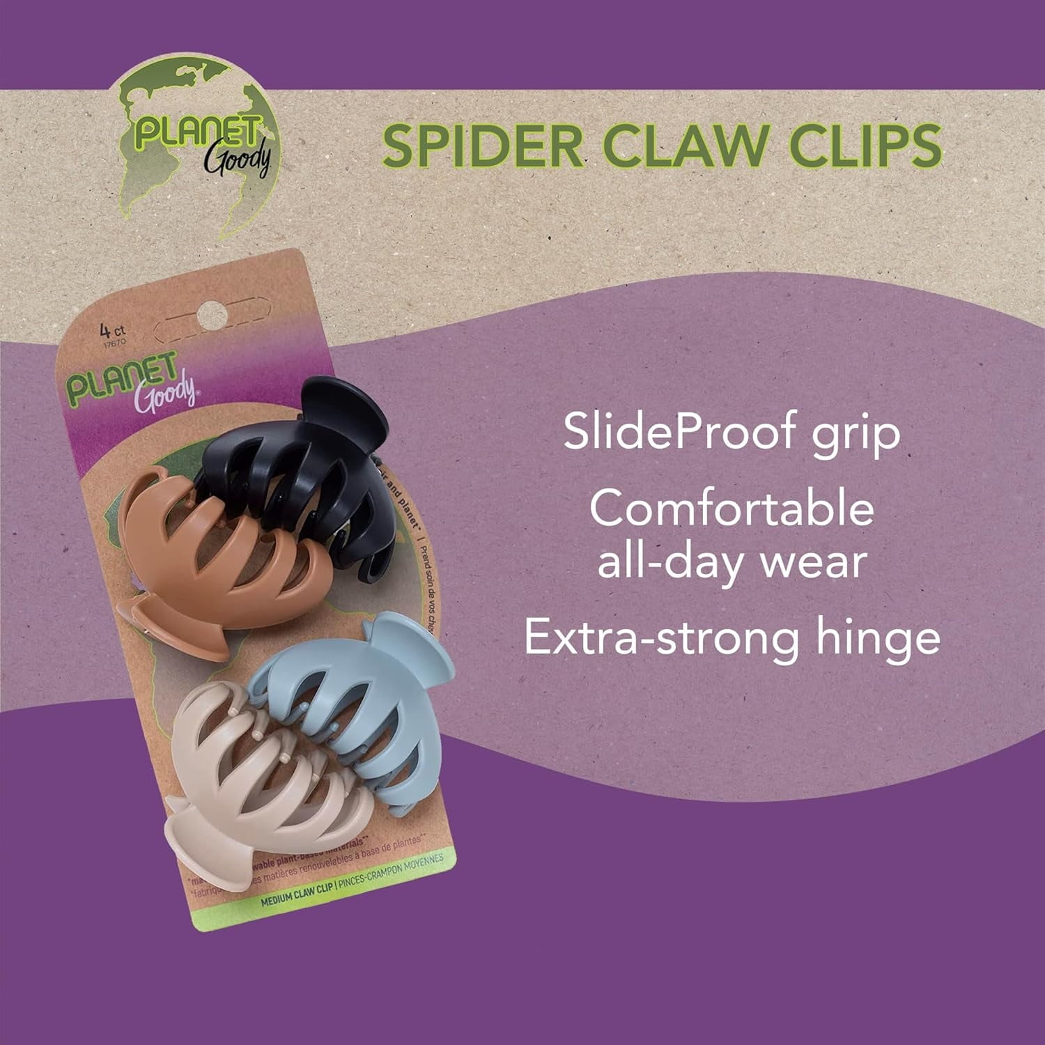 Spider Claw Hair Clips, Secure Grip Claws, All Hair Types, 4 Ct - Image 2