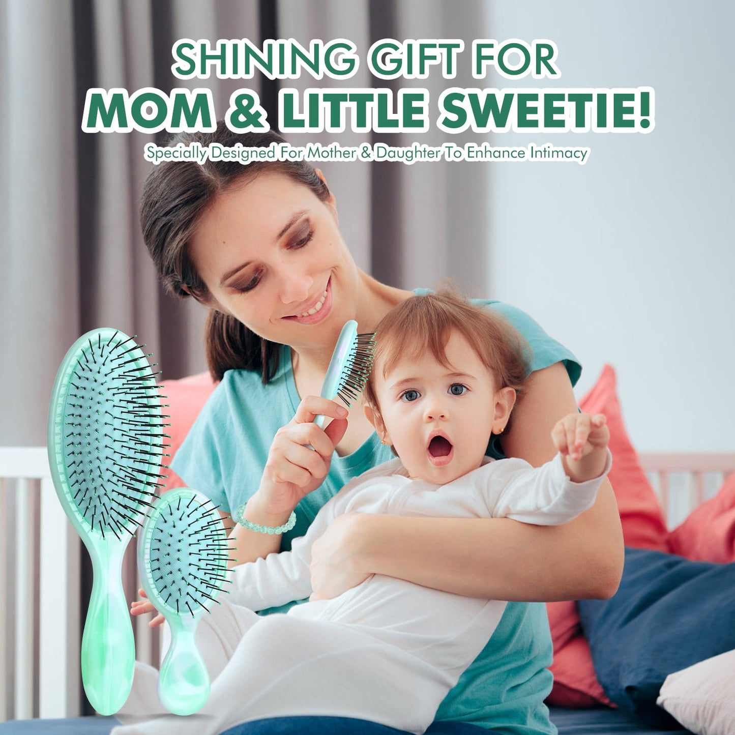 Detangling Wet Hair Brush Set for Women and Girl, Ultra Soft-Nylon Bristles Detangler Brush for All Hair Types, Green... - Image 3