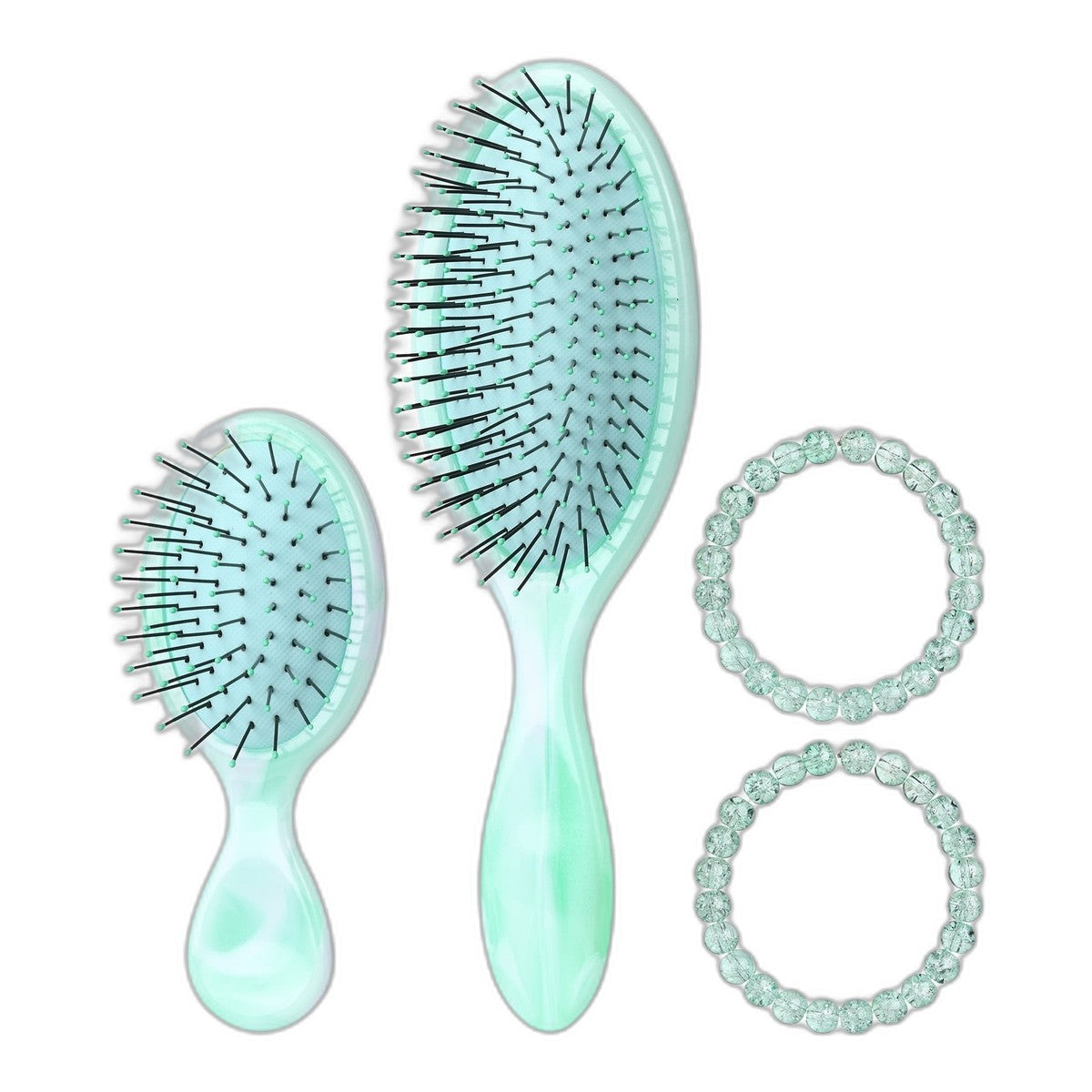 Detangling Wet Hair Brush Set, Ultra Soft-Nylon Bristles Detangler Brush for All Hair Types, Green