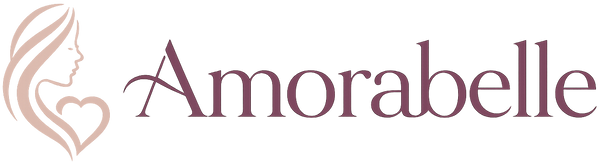 Amorabelle logo with a stylized woman's profile on a white background