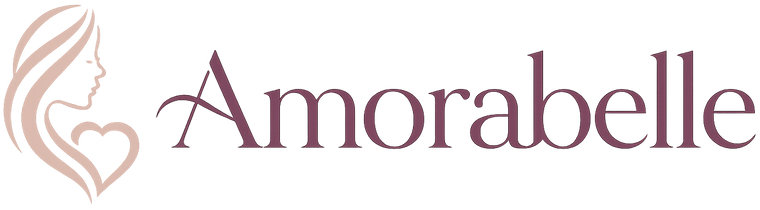 Amorabelle logo with a stylized woman's profile on a white background