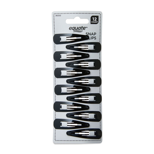 Equate Hair Snap Clips, 12 Count, Black, For Small Sections of Hair or Intricate Hairstyles