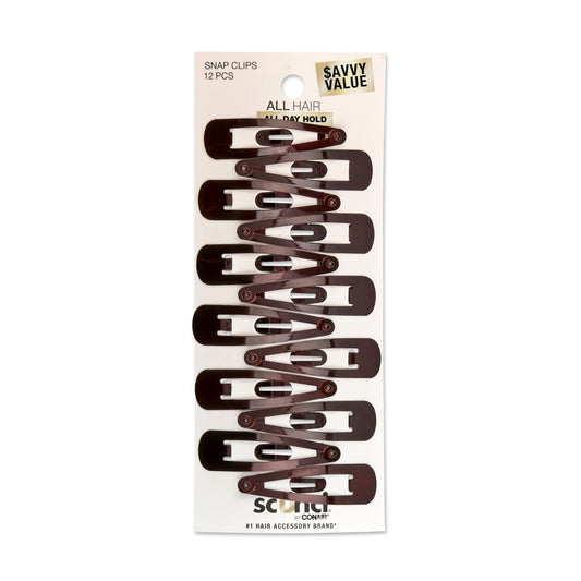 Metal Snap Hair Clips, Brown, 12 Count