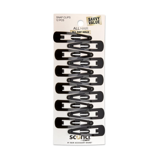 Metal Snap Clip Hair Barrettes, Black, 12 Count