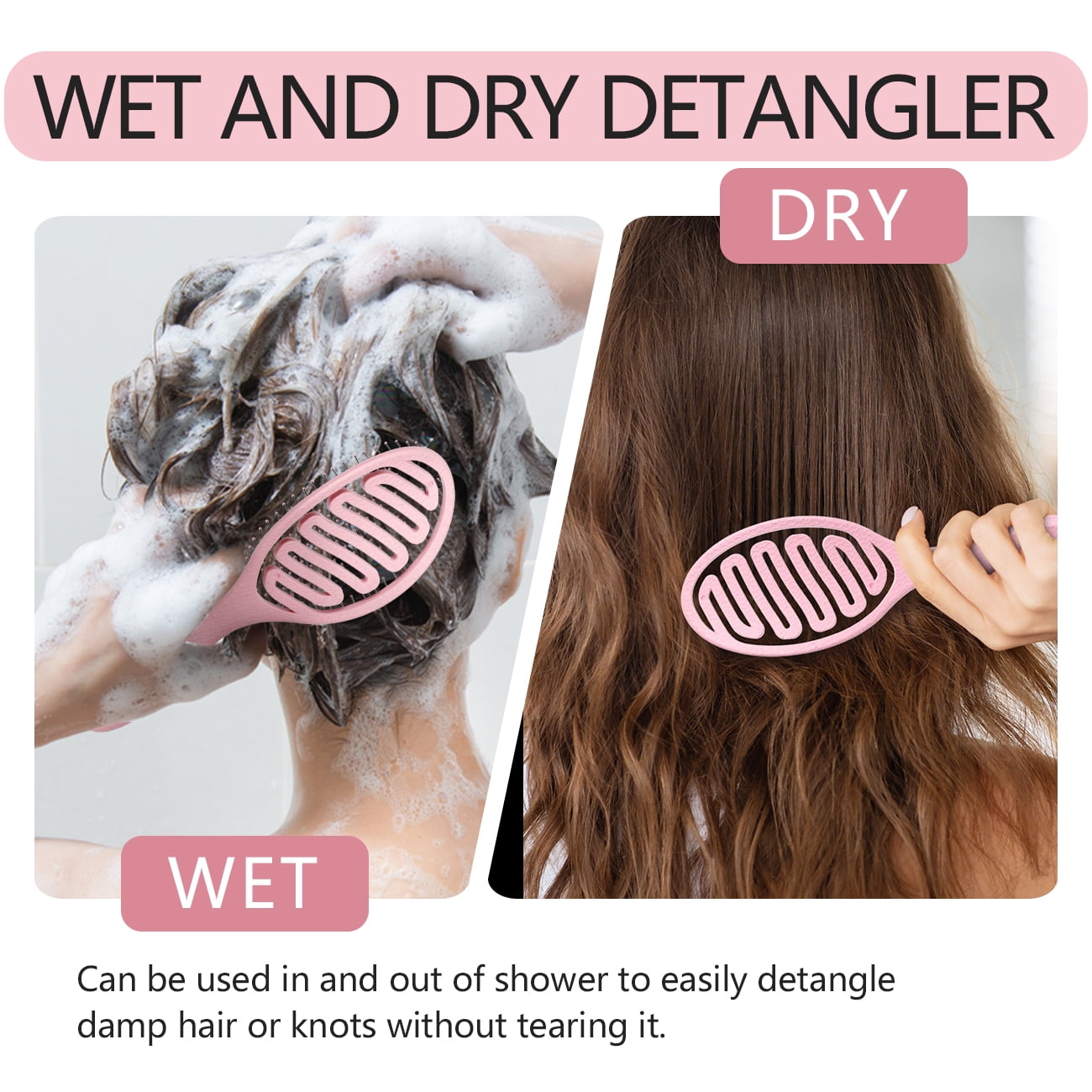Detangling Hair Brush, Wheat Straw & Nylon Soft Bristles, Wet Dry No Pull Anti Frizz Professional Styling Hair Brush,... - Image 3