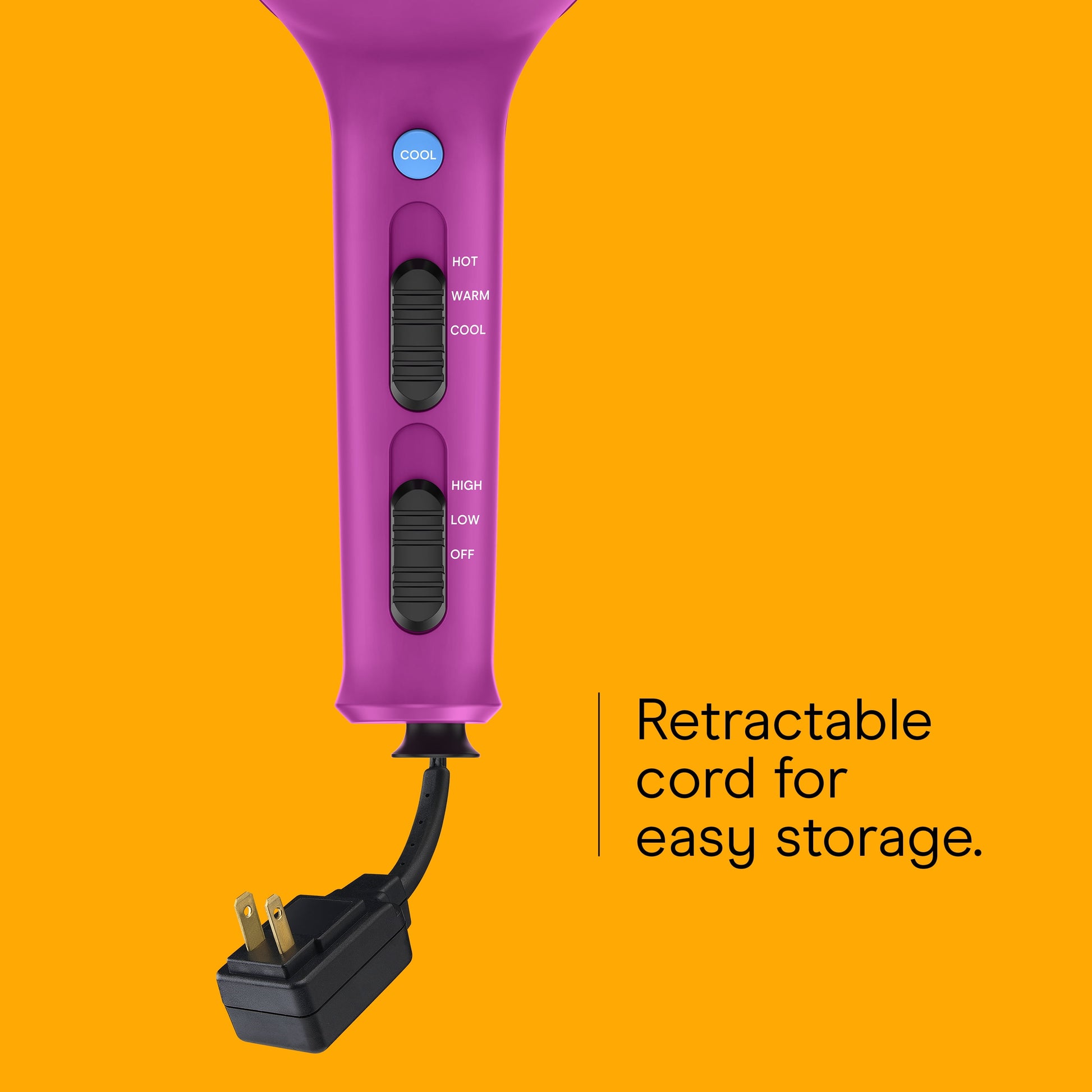 Ceramic Cord-Keeper Hair Dryer, Retractable Cord, Diffuser and Concentrator - Image 3