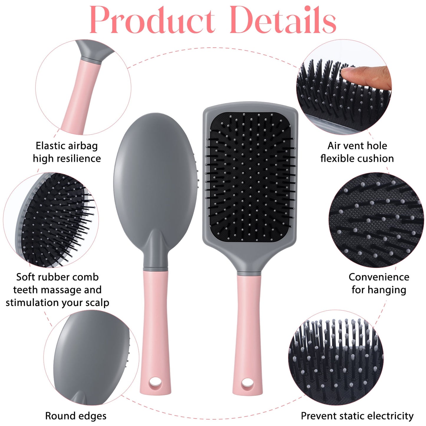 5 Pcs Paddle Hair Brush Set for Women with Detangling, Anti-Static Massage, and Oval Combs, Perfect for Wet or Dry Ha... - Image 4