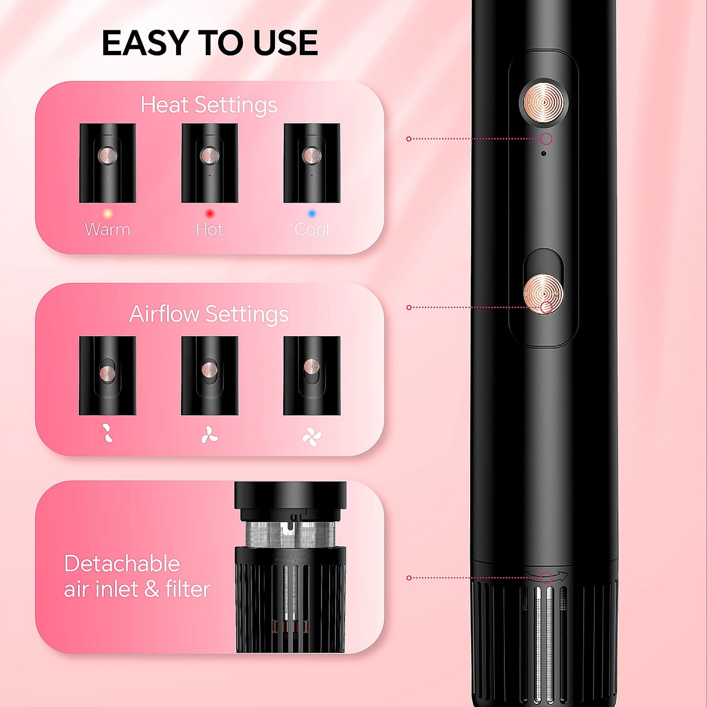 Hair Dryer Brush, Hot Air Brush with Brushless Motor, Blowout Dryer Brush 1300W,Hair Curling Iron - Image 2