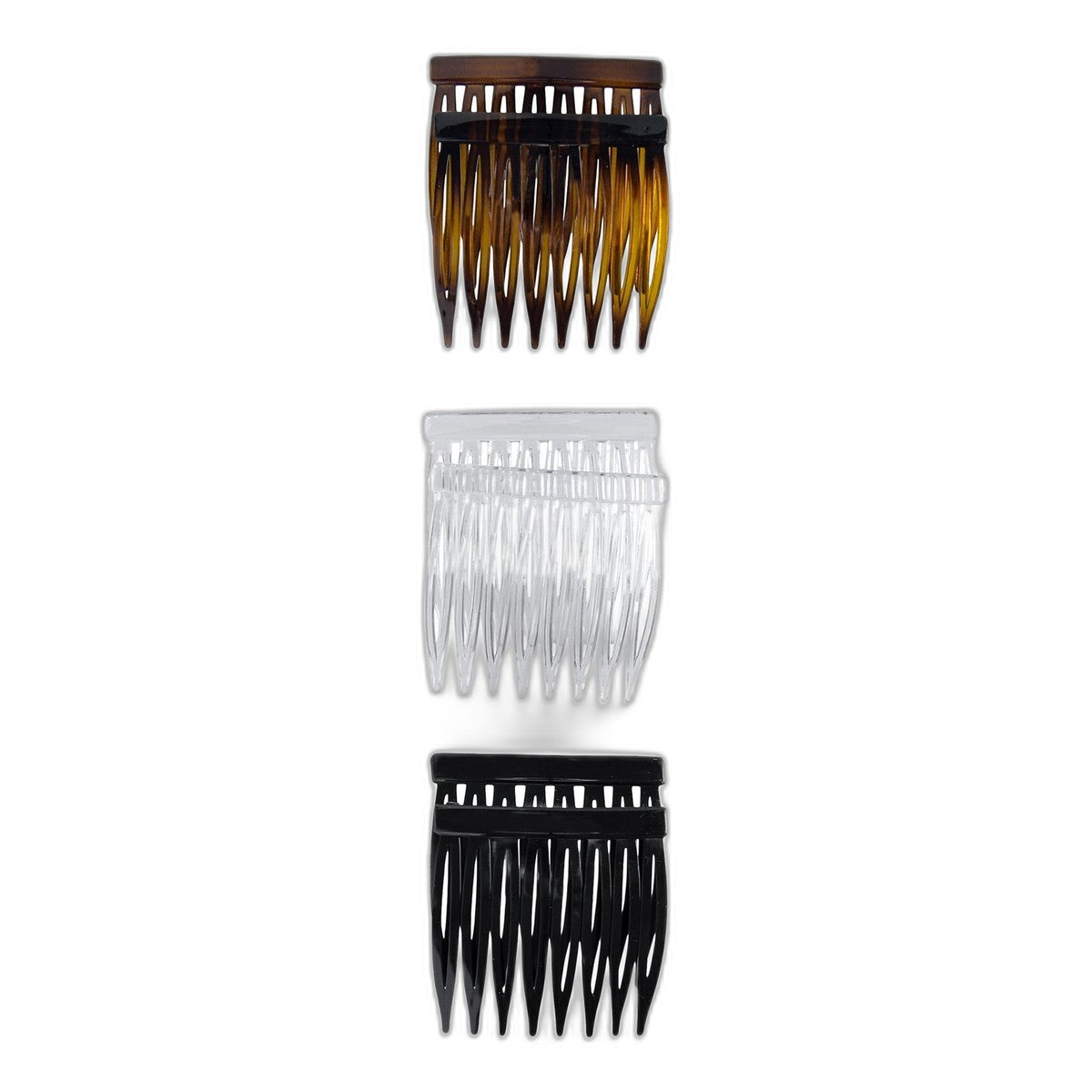 Small Plastic Side Hair Combs Black Clear and Tortoise Shell 6 Ct