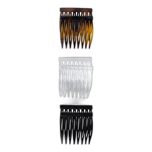 Small Plastic Side Hair Combs Black Clear and Tortoise Shell 6 Ct